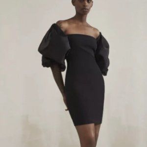 NWT Solace London Ellice Black Puff Sleeve Mini Dress Size US 8